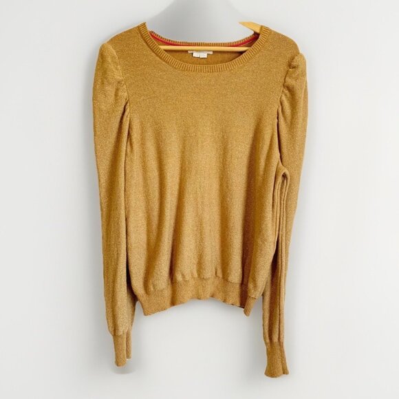 Boden Sweaters - Boden Sparkle Puff Sleeve Sweater Size 16/18 Tan Metallic Gold Viscose Wool Glam